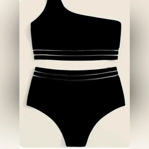 SHEIN 2 piece black one shoulder bikini NEVER worn Size M
